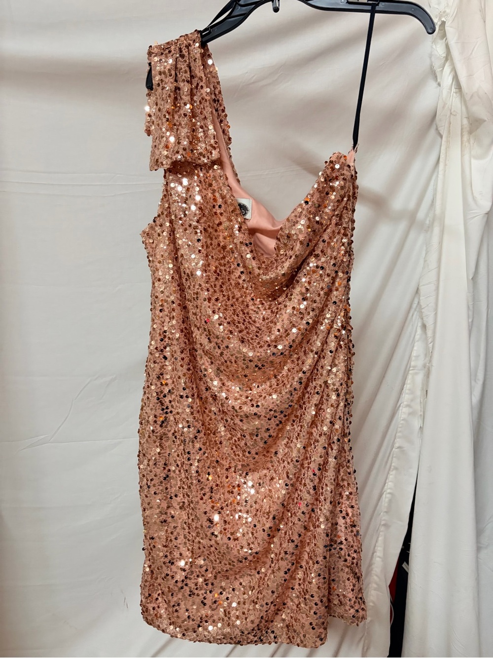 Deb Rose Gold Sequin One-Shoulder Cocktail Dress